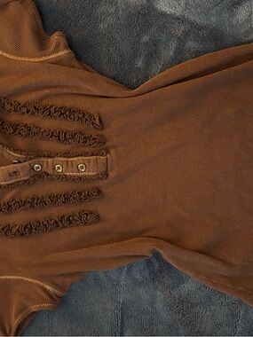 Bugle Boy Brown Short Sleeve Ribbed Henley Top